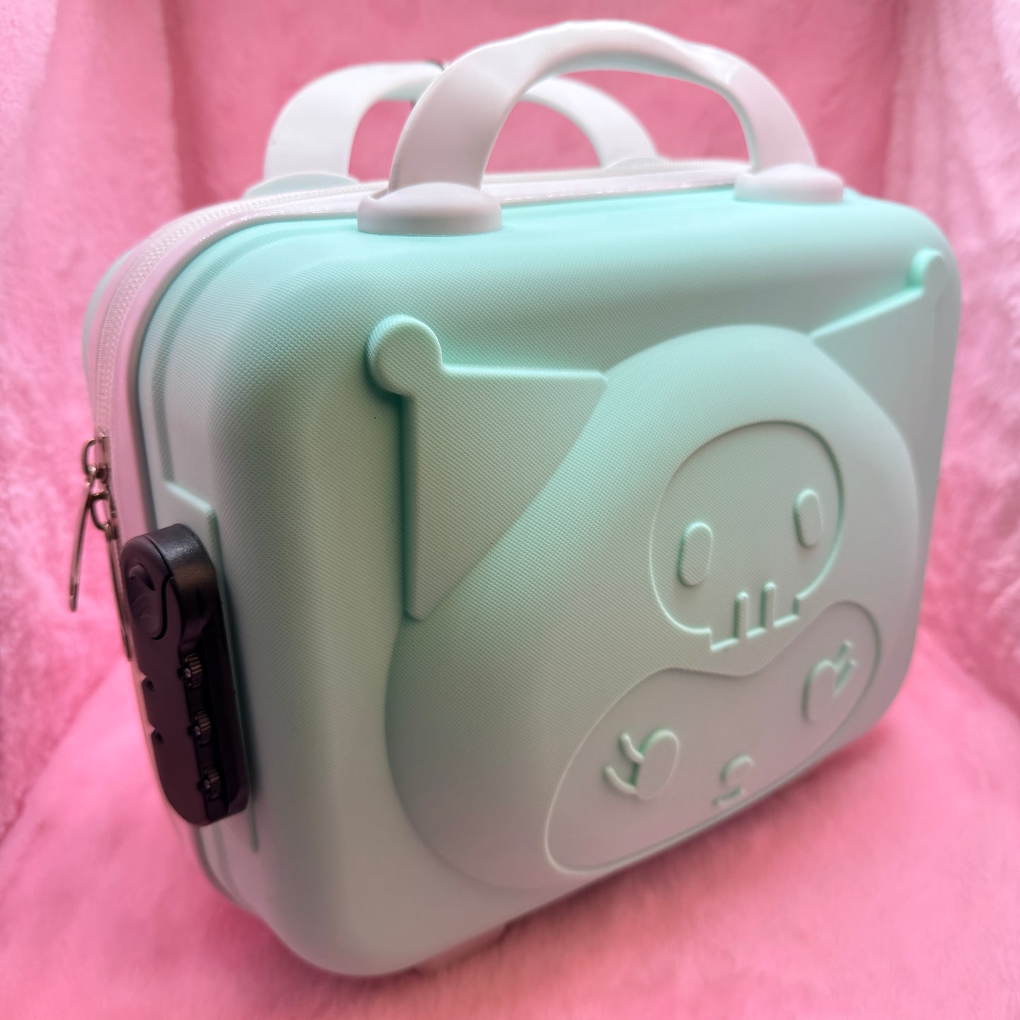 8 Dozen Premium Glass Bangles with 8 Pair Designer Jhumka Earrings Combo Set in Mint Green Cartoon Mini Suitcase Gift Box