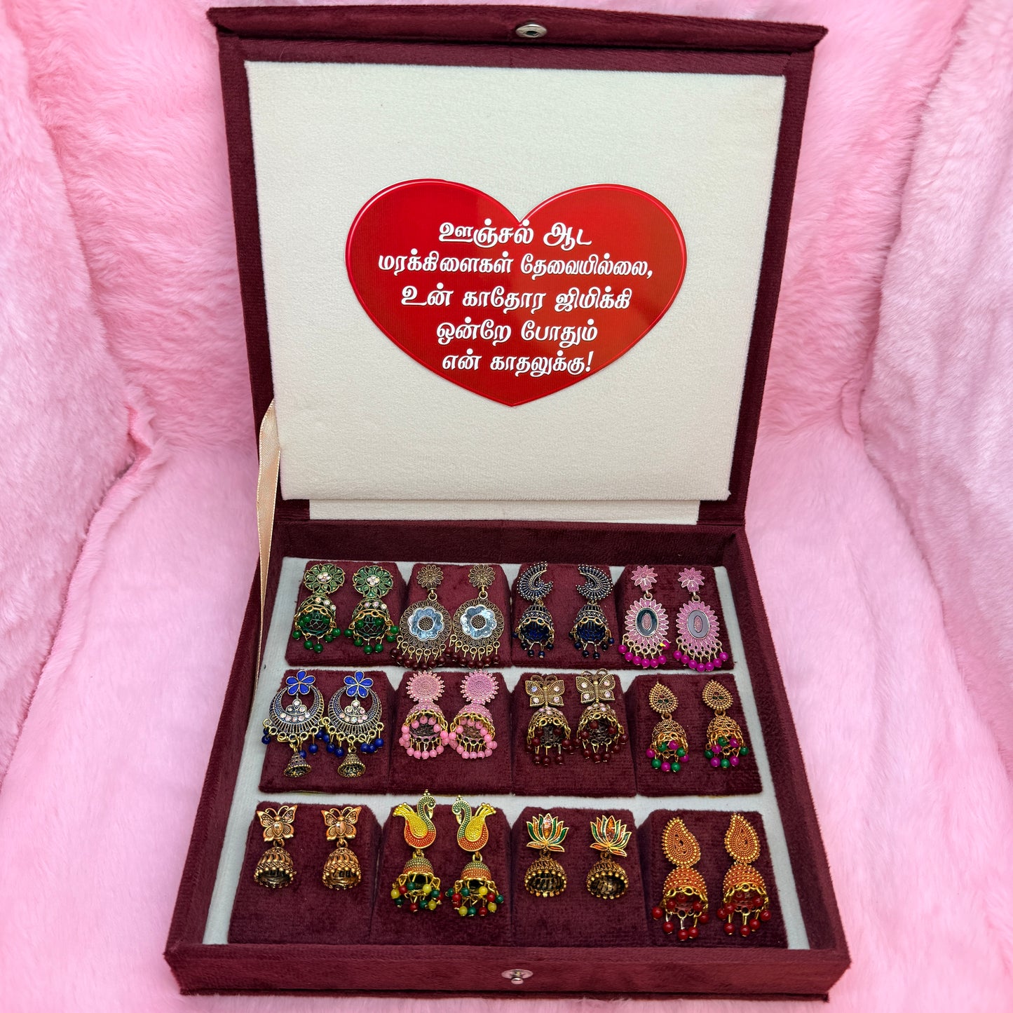 12 Pairs Designer Oxidised & Antique Jhumka Earrings Collection Gift Box – Premium Jewellery Combo Set