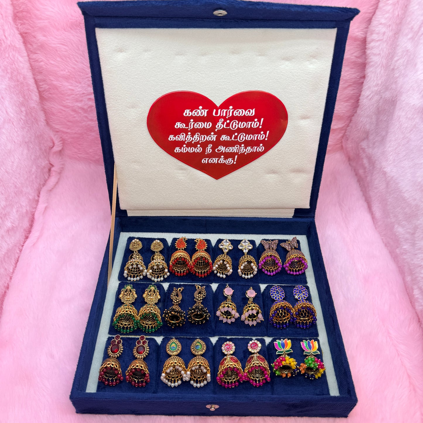 12 Pairs Premium Colorful Antique Jhumka Earrings Collection Combo in Luxury Velvet Gift Box