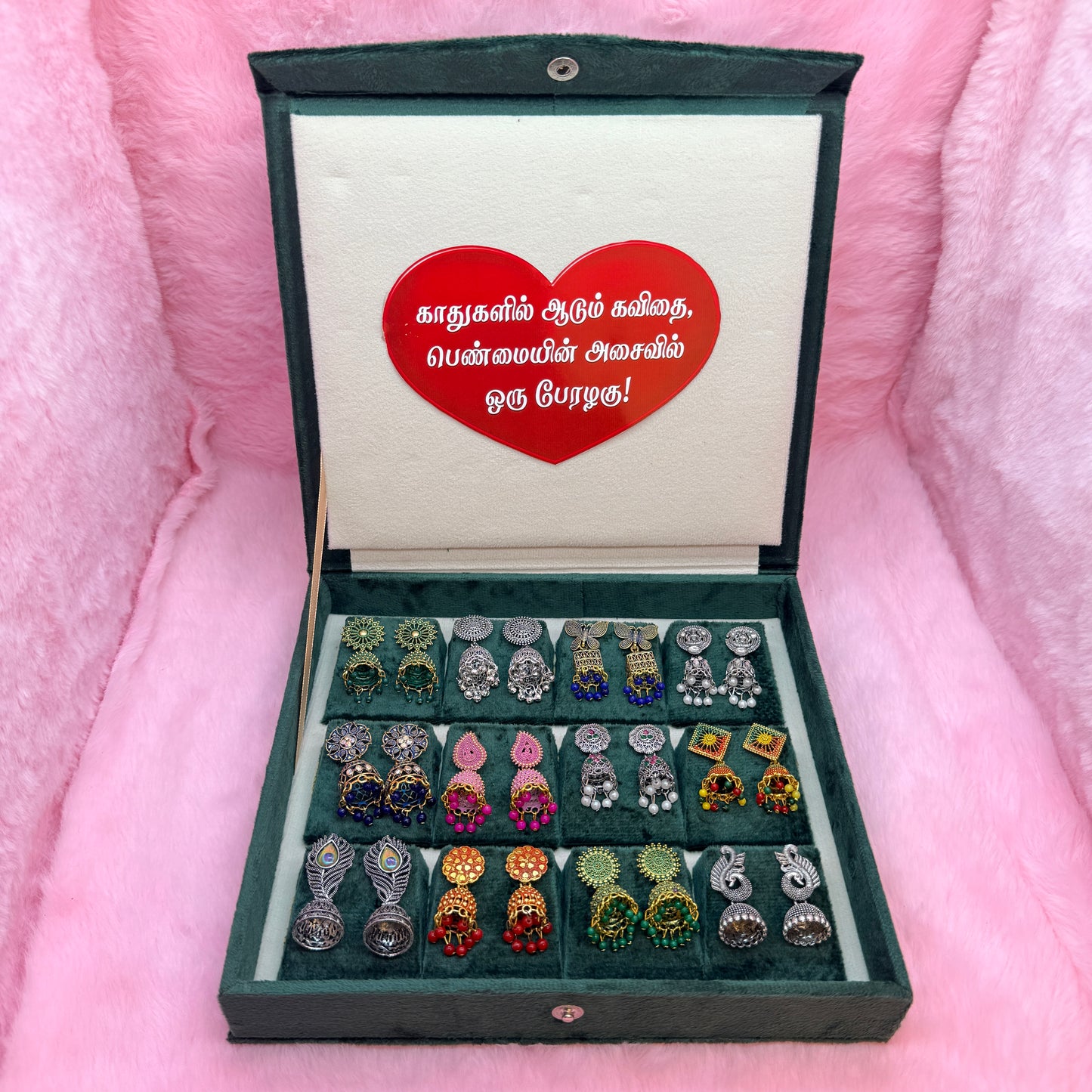 12 Pairs Premium Oxidised & Antique Designer Jhumka Earrings Combo Collection with Velvet Gift Box