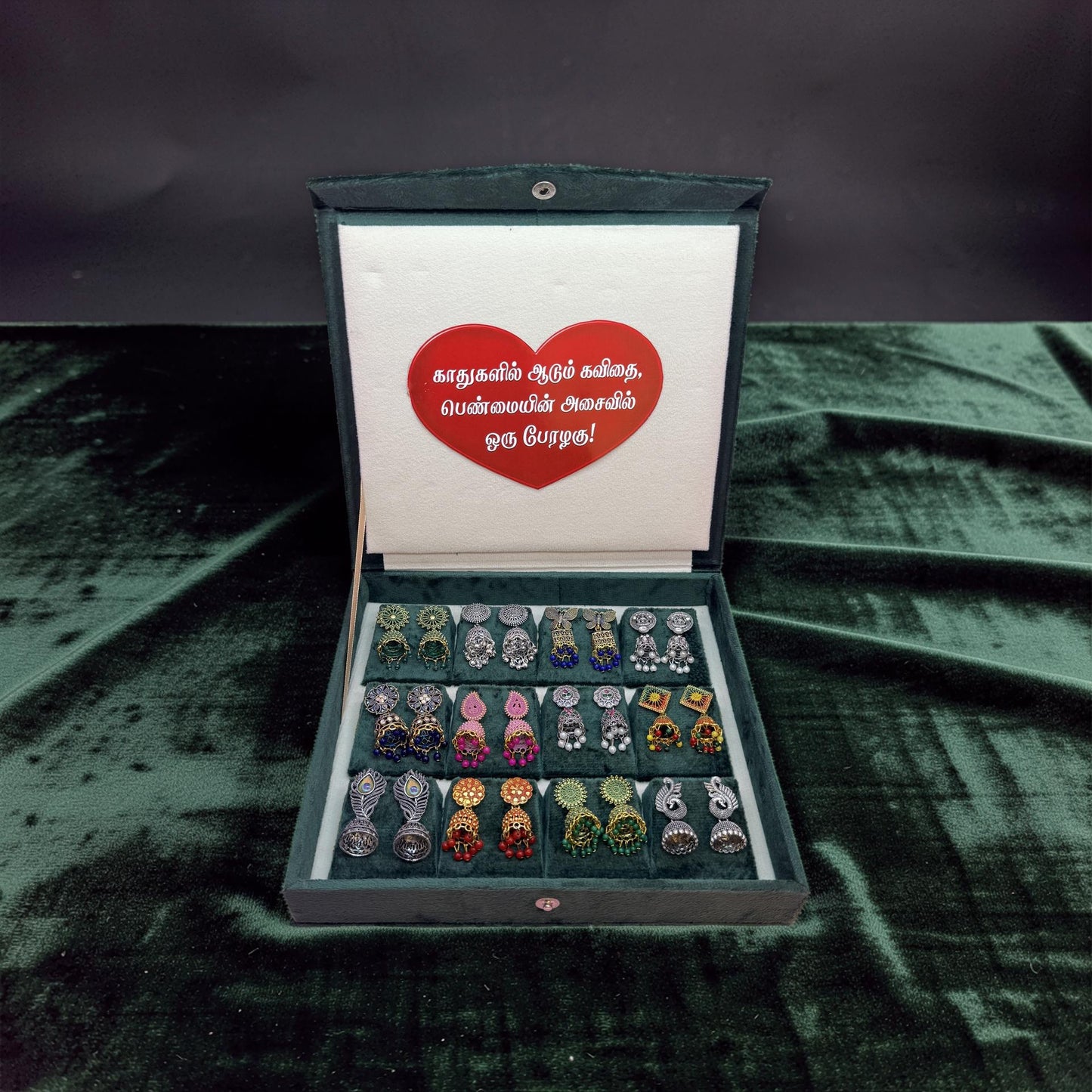 12 Pairs Premium Oxidised & Antique Designer Jhumka Earrings Combo Collection with Velvet Gift Box
