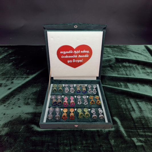 12 Pairs Premium Oxidised & Antique Designer Jhumka Earrings Combo Collection with Velvet Gift Box