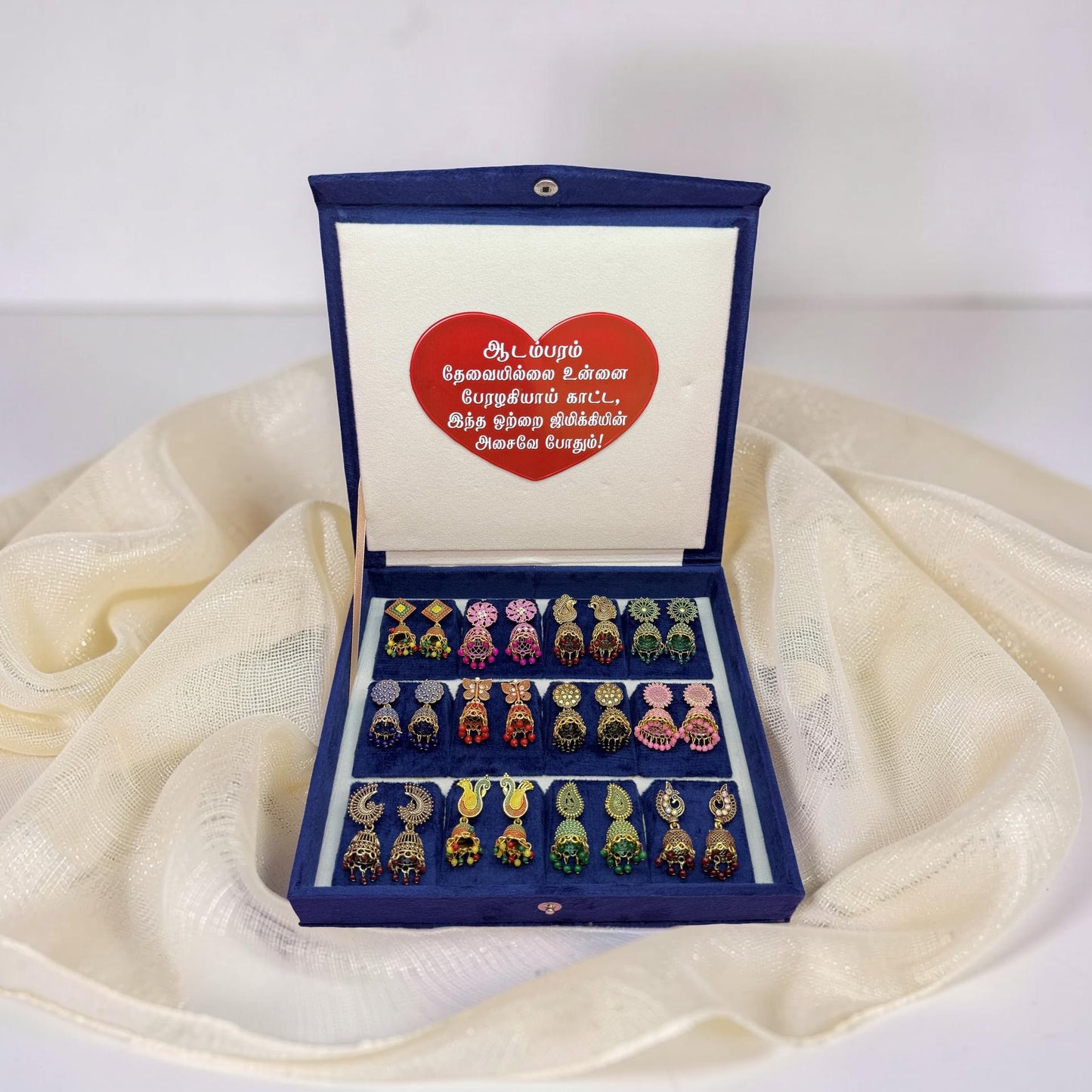 12 Pairs Trendy Multicolor Designer Jhumka Earrings Collection Combo in Premium Velvet Gift Box