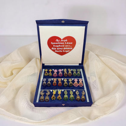 12 Pairs Trendy Multicolor Designer Jhumka Earrings Collection Combo in Premium Velvet Gift Box