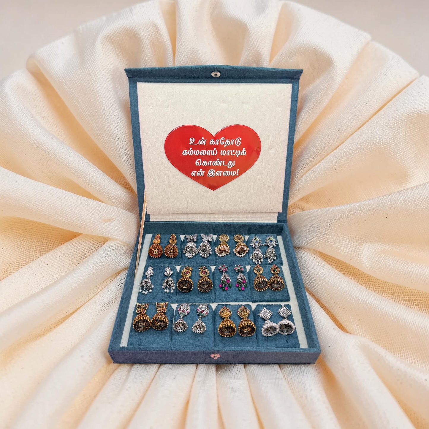 12 Pairs Premium Antique Jhumka Earrings Collection in Velvet Gift Box – Designer Traditional Jewellery Combo Set