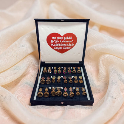 12 Pairs Antique Gold Jhumka Earrings Collection Gift Box – Premium Traditional Jewellery Combo Set