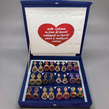 12 Pairs Premium Colorful Antique Jhumka Earrings Collection Combo in Luxury Velvet Gift Box