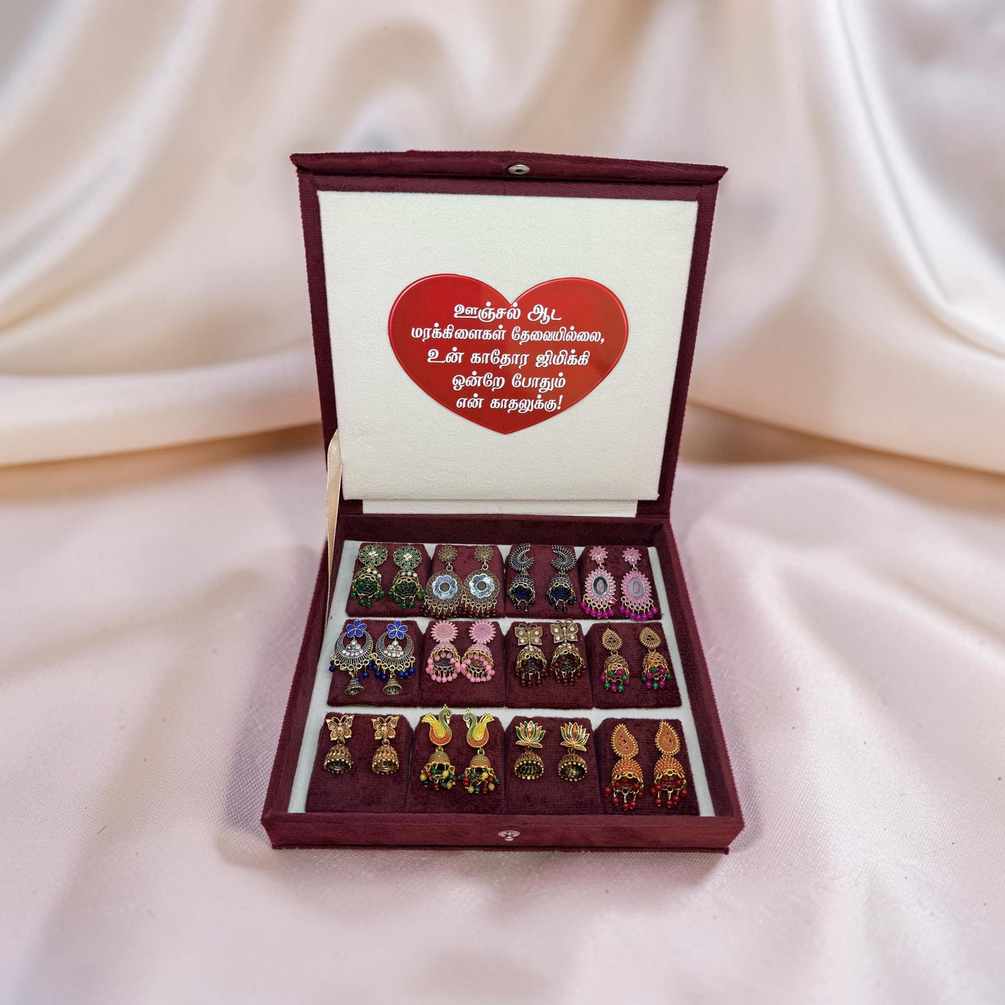 12 Pairs Designer Oxidised & Antique Jhumka Earrings Collection Gift Box – Premium Jewellery Combo Set