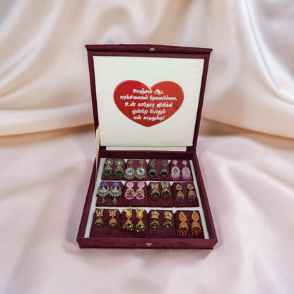 12 Pairs Designer Oxidised & Antique Jhumka Earrings Collection Gift Box – Premium Jewellery Combo Set