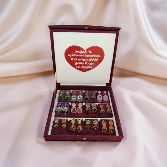 12 Pairs Designer Oxidised & Antique Jhumka Earrings Collection Gift Box – Premium Jewellery Combo Set
