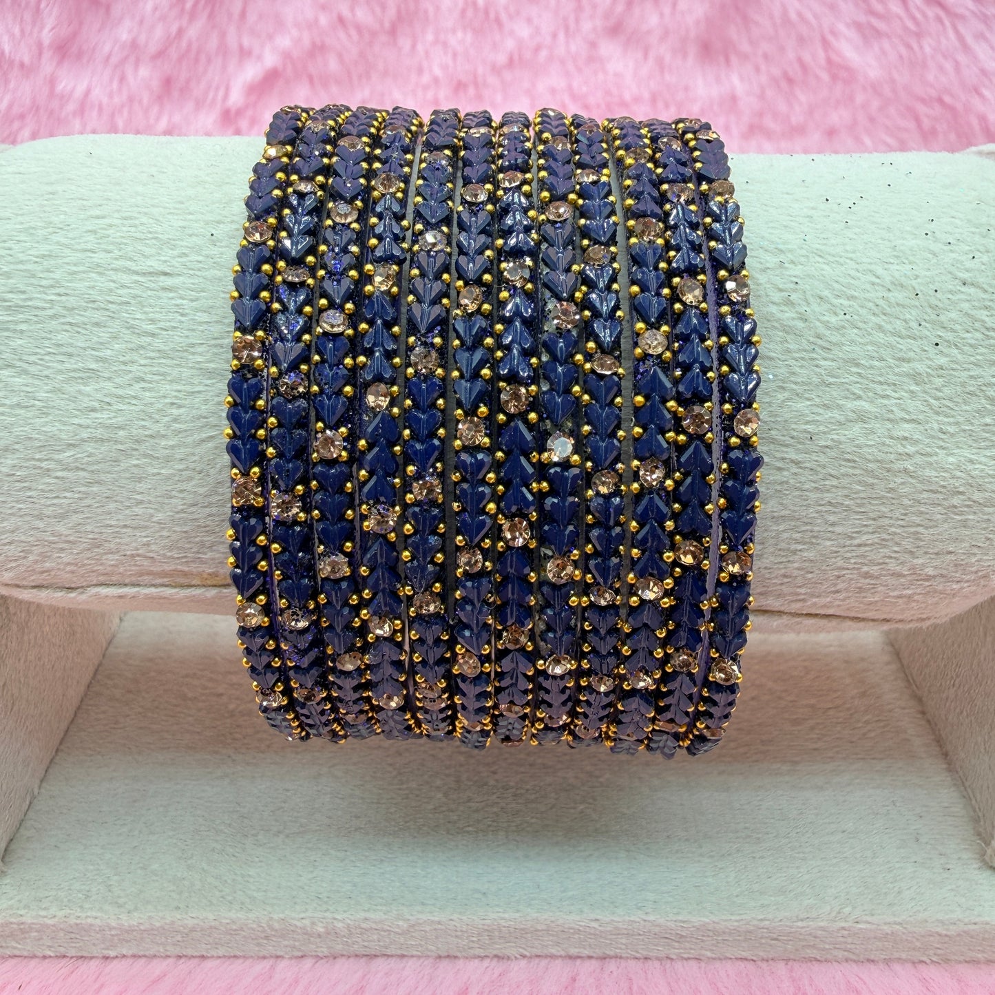 Premium Heart Stone Glass Bangle Set with Crystal Sparkle | 12 Piece Traditional Fashion Bangles | Multiple Colors Available