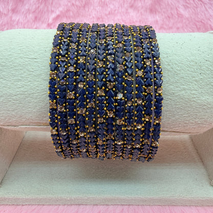Premium Heart Stone Glass Bangle Set with Crystal Sparkle | 12 Piece Traditional Fashion Bangles | Multiple Colors Available