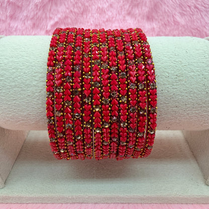 Premium Heart Stone Glass Bangle Set with Crystal Sparkle | 12 Piece Traditional Fashion Bangles | Multiple Colors Available