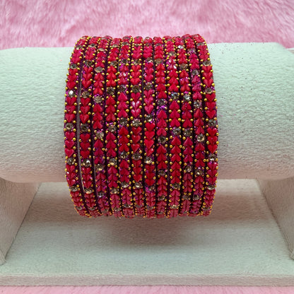 Premium Heart Stone Glass Bangle Set with Crystal Sparkle | 12 Piece Traditional Fashion Bangles | Multiple Colors Available