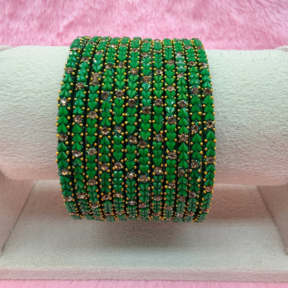 Premium Heart Stone Glass Bangle Set with Crystal Sparkle | 12 Piece Traditional Fashion Bangles | Multiple Colors Available