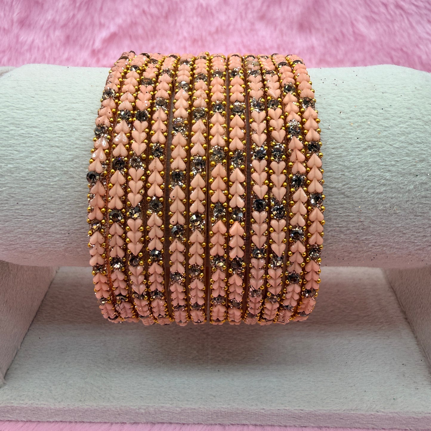 Premium Heart Stone Glass Bangle Set with Crystal Sparkle | 12 Piece Traditional Fashion Bangles | Multiple Colors Available
