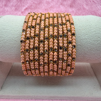 Premium Heart Stone Glass Bangle Set with Crystal Sparkle | 12 Piece Traditional Fashion Bangles | Multiple Colors Available