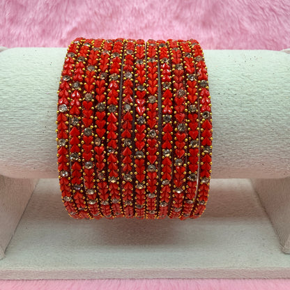 Premium Heart Stone Glass Bangle Set with Crystal Sparkle | 12 Piece Traditional Fashion Bangles | Multiple Colors Available