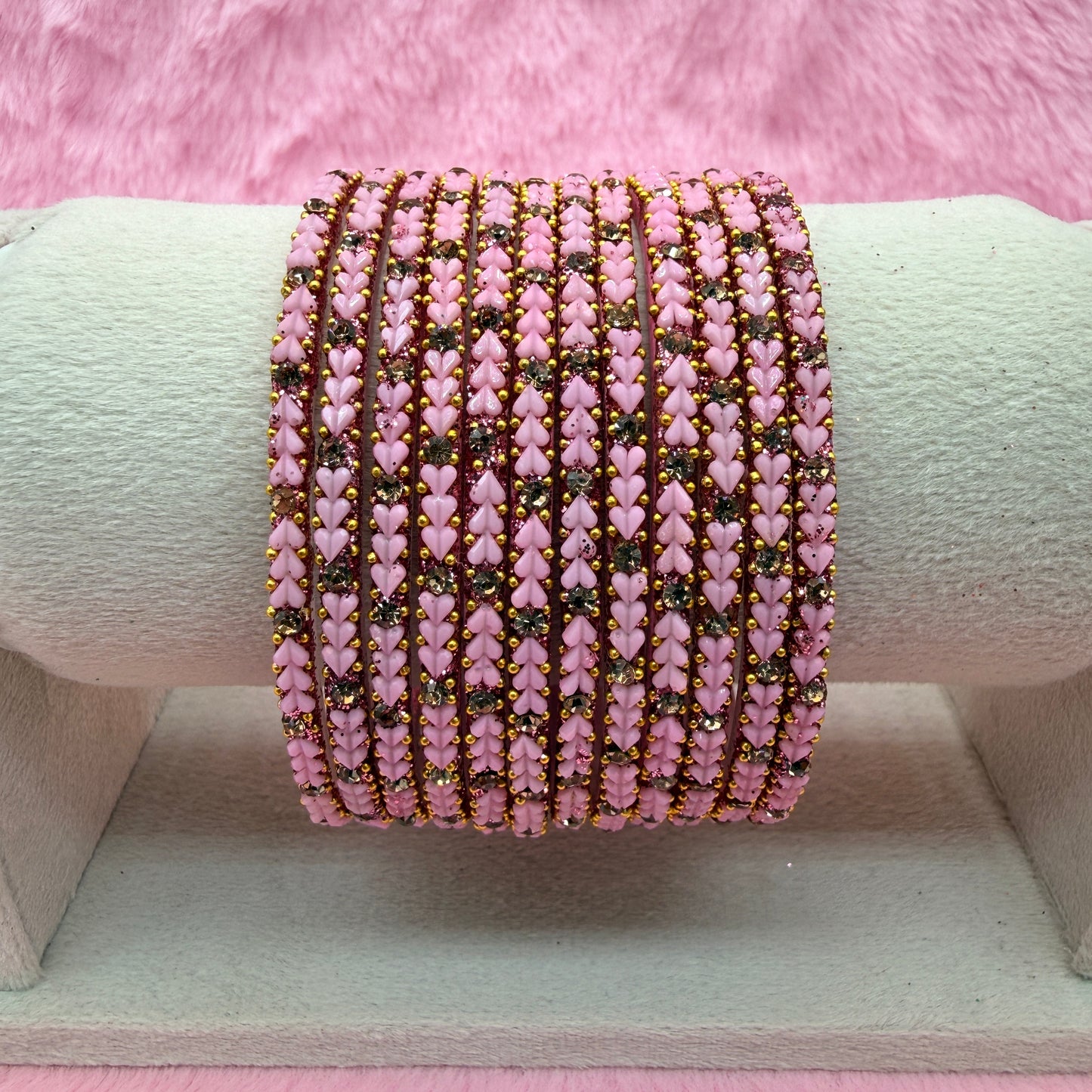 Premium Heart Stone Glass Bangle Set with Crystal Sparkle | 12 Piece Traditional Fashion Bangles | Multiple Colors Available
