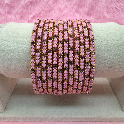 Premium Heart Stone Glass Bangle Set with Crystal Sparkle | 12 Piece Traditional Fashion Bangles | Multiple Colors Available