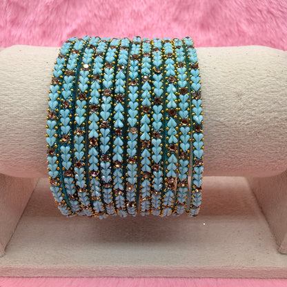 Premium Heart Stone Glass Bangle Set with Crystal Sparkle | 12 Piece Traditional Fashion Bangles | Multiple Colors Available