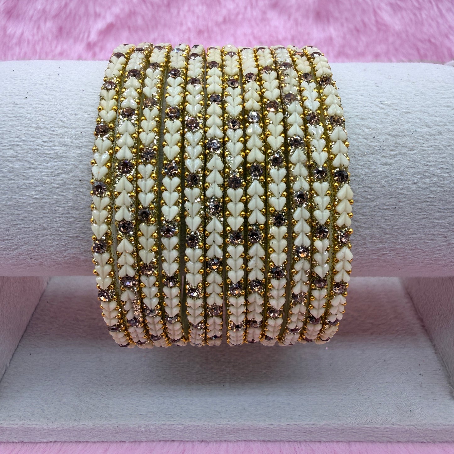 Premium Heart Stone Glass Bangle Set with Crystal Sparkle | 12 Piece Traditional Fashion Bangles | Multiple Colors Available