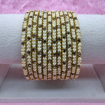Premium Heart Stone Glass Bangle Set with Crystal Sparkle | 12 Piece Traditional Fashion Bangles | Multiple Colors Available