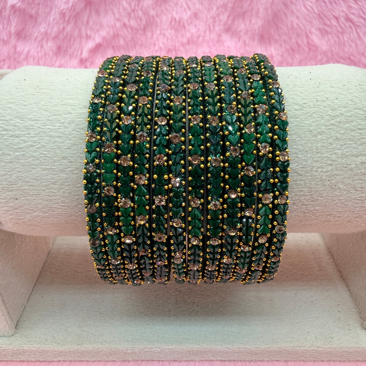 Premium Heart Stone Glass Bangle Set with Crystal Sparkle | 12 Piece Traditional Fashion Bangles | Multiple Colors Available