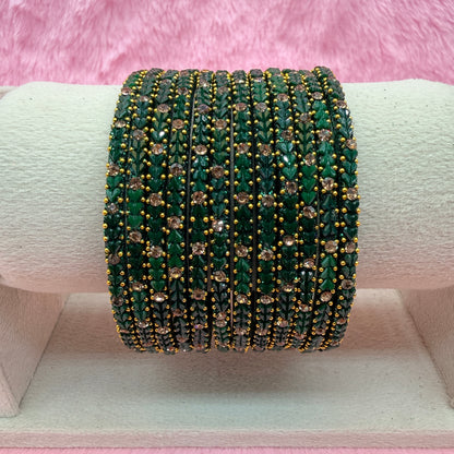Premium Heart Stone Glass Bangle Set with Crystal Sparkle | 12 Piece Traditional Fashion Bangles | Multiple Colors Available