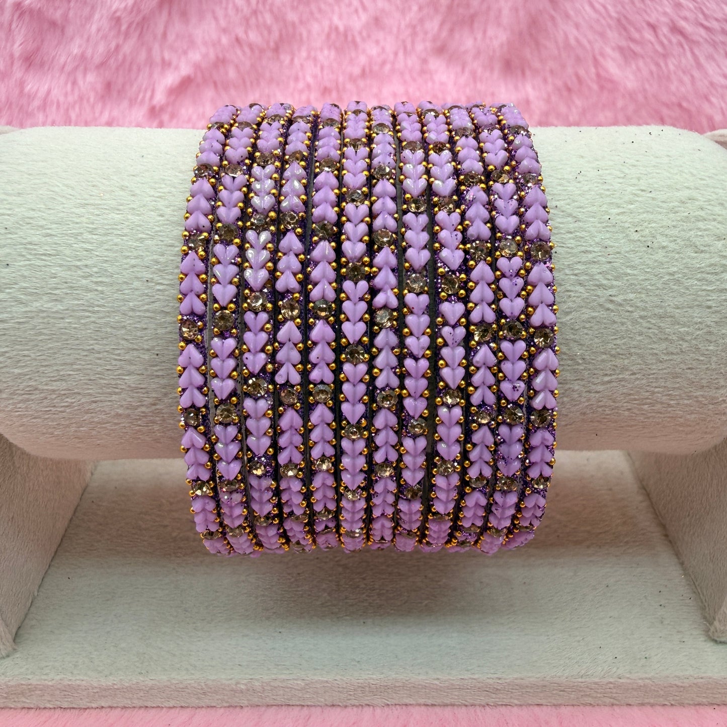 Premium Heart Stone Glass Bangle Set with Crystal Sparkle | 12 Piece Traditional Fashion Bangles | Multiple Colors Available
