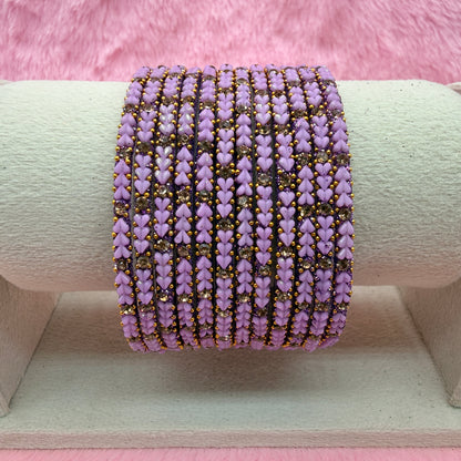 Premium Heart Stone Glass Bangle Set with Crystal Sparkle | 12 Piece Traditional Fashion Bangles | Multiple Colors Available