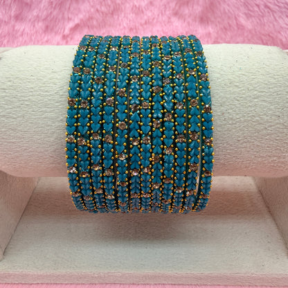 Premium Heart Stone Glass Bangle Set with Crystal Sparkle | 12 Piece Traditional Fashion Bangles | Multiple Colors Available