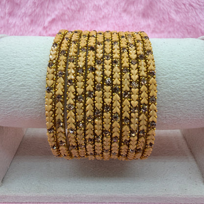 Premium Heart Stone Glass Bangle Set with Crystal Sparkle | 12 Piece Traditional Fashion Bangles | Multiple Colors Available