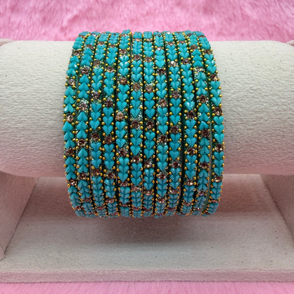 Premium Heart Stone Glass Bangle Set with Crystal Sparkle | 12 Piece Traditional Fashion Bangles | Multiple Colors Available