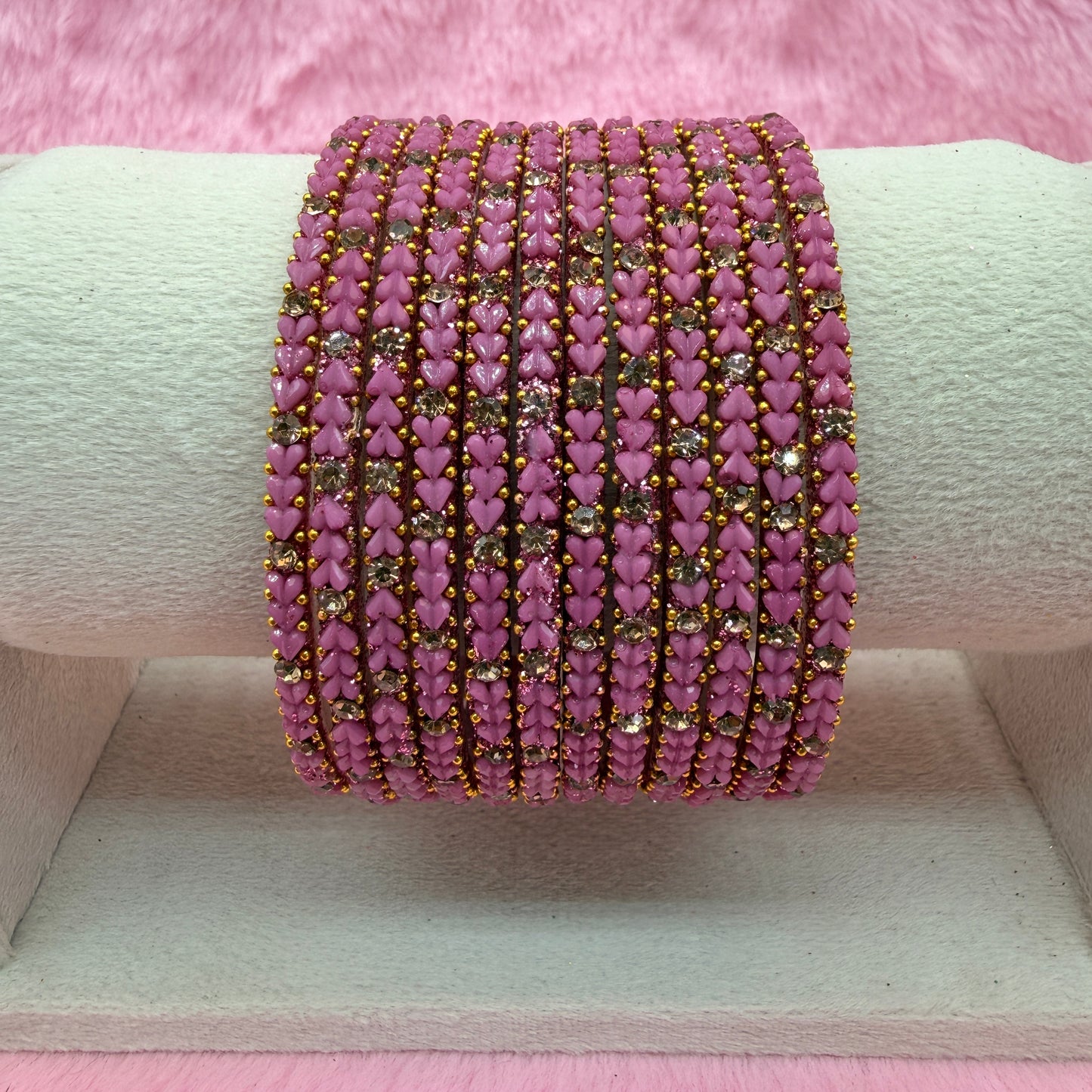 Premium Heart Stone Glass Bangle Set with Crystal Sparkle | 12 Piece Traditional Fashion Bangles | Multiple Colors Available