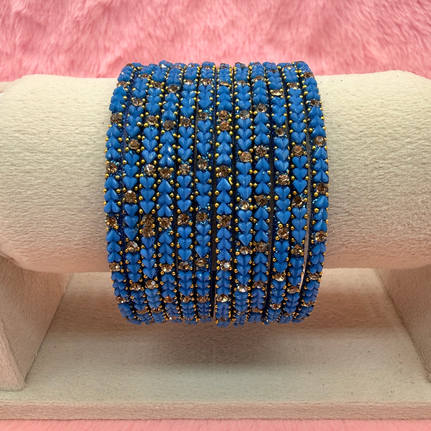 Premium Heart Stone Glass Bangle Set with Crystal Sparkle | 12 Piece Traditional Fashion Bangles | Multiple Colors Available
