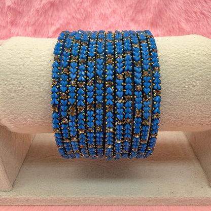 Premium Heart Stone Glass Bangle Set with Crystal Sparkle | 12 Piece Traditional Fashion Bangles | Multiple Colors Available