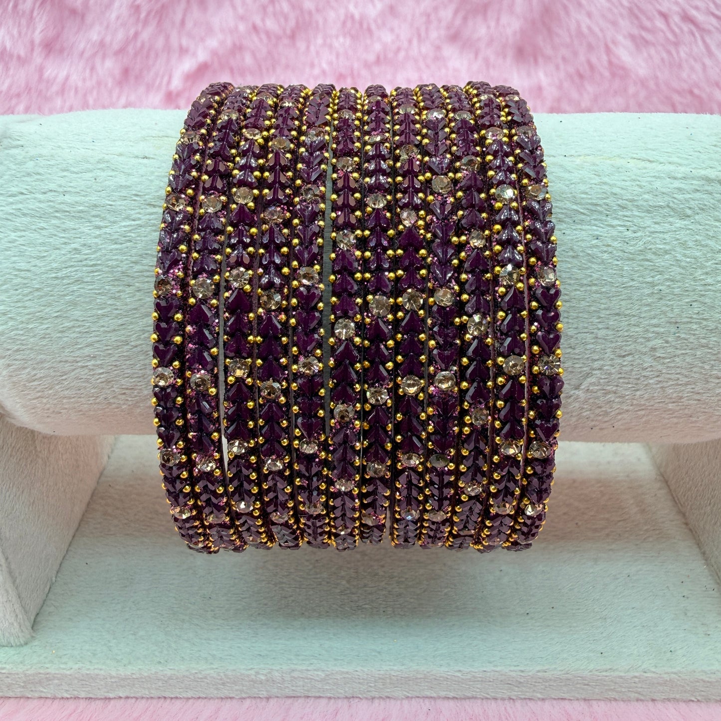 Premium Heart Stone Glass Bangle Set with Crystal Sparkle | 12 Piece Traditional Fashion Bangles | Multiple Colors Available