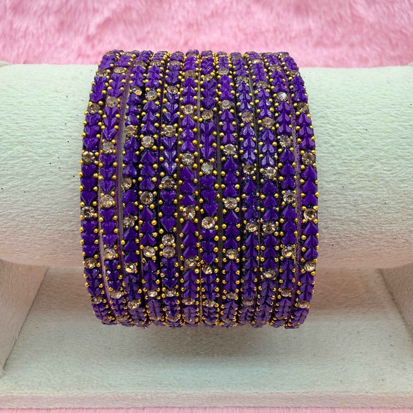 Premium Heart Stone Glass Bangle Set with Crystal Sparkle | 12 Piece Traditional Fashion Bangles | Multiple Colors Available