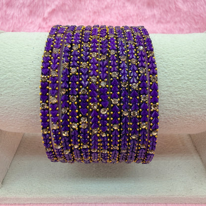 Premium Heart Stone Glass Bangle Set with Crystal Sparkle | 12 Piece Traditional Fashion Bangles | Multiple Colors Available