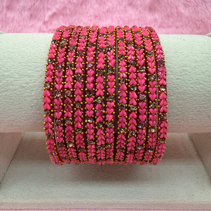 Premium Heart Stone Glass Bangle Set with Crystal Sparkle | 12 Piece Traditional Fashion Bangles | Multiple Colors Available