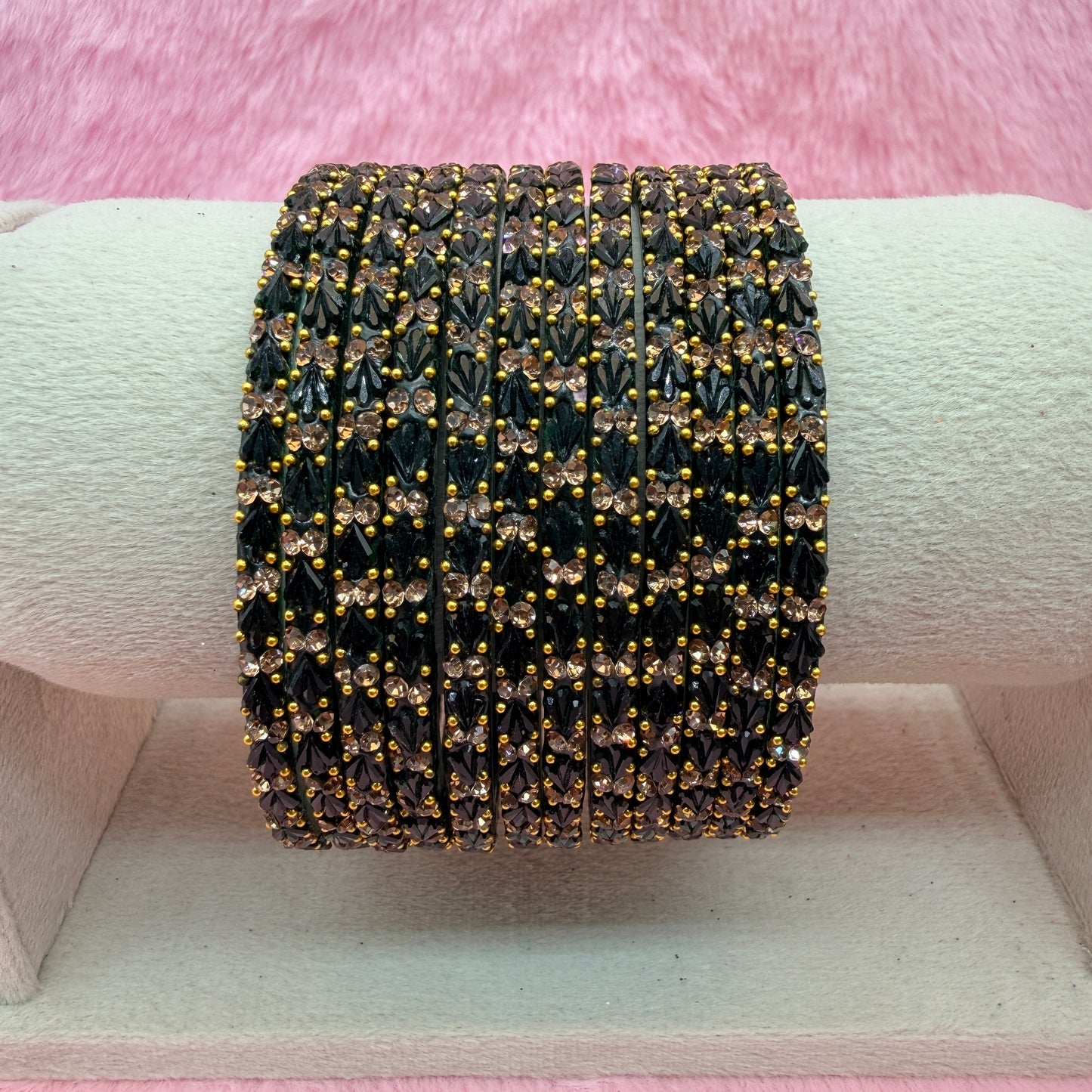 Thulir Glass Bangles with Crystal Stone Work – 1 Dozen (12 Pieces) | Premium Bridal & Party Wear Bangle Set
