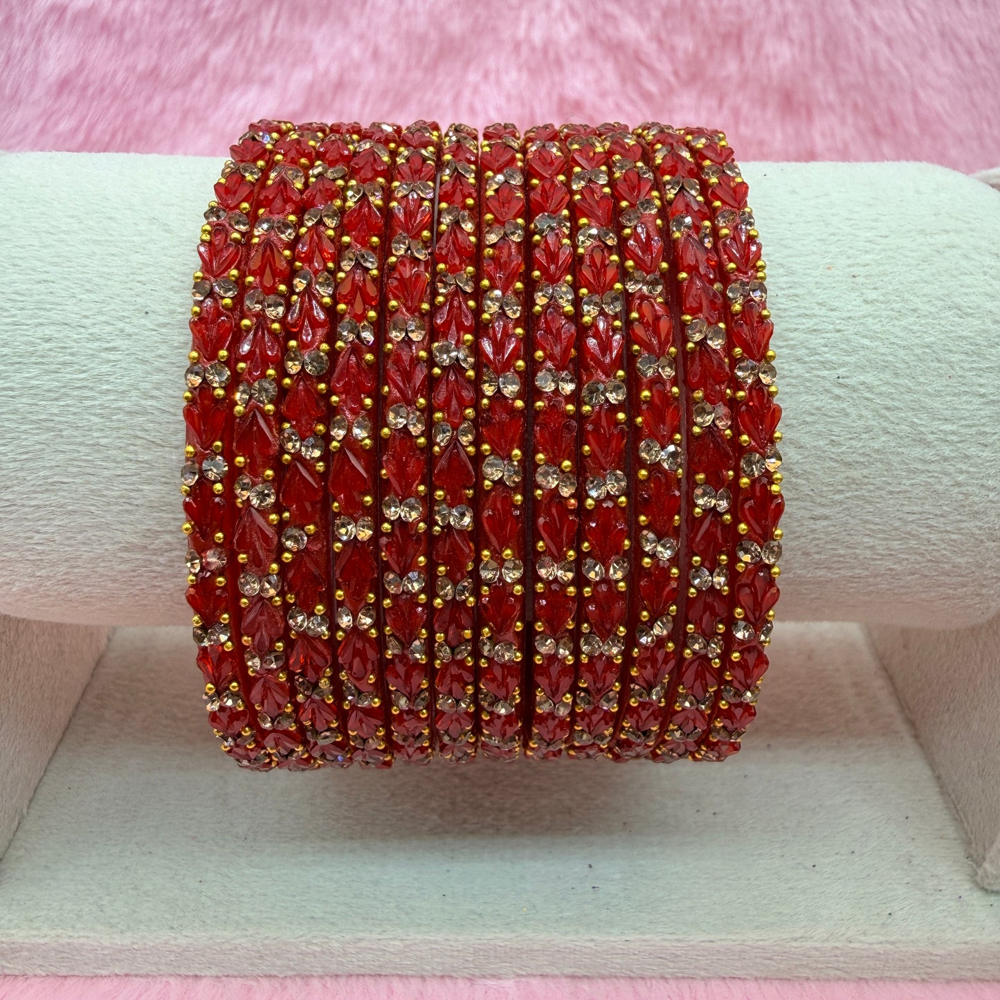 Thulir Glass Bangles with Crystal Stone Work – 1 Dozen (12 Pieces) | Premium Bridal & Party Wear Bangle Set