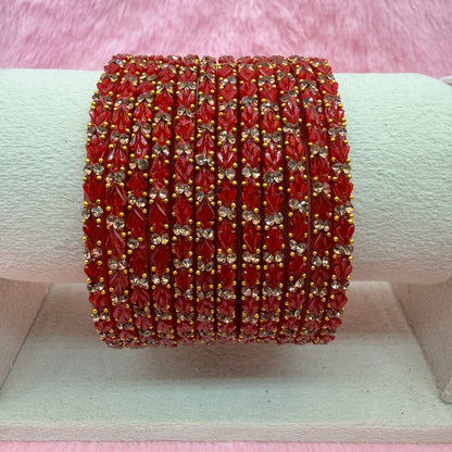Thulir Glass Bangles with Crystal Stone Work – 1 Dozen (12 Pieces) | Premium Bridal & Party Wear Bangle Set