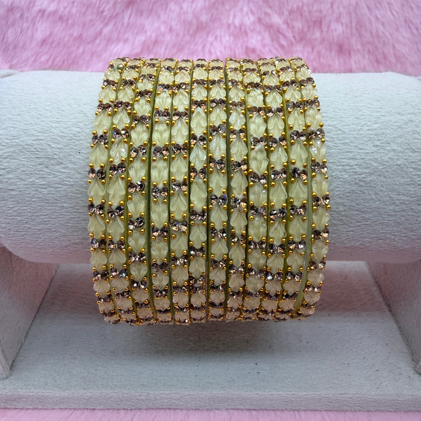 Thulir Glass Bangles with Crystal Stone Work – 1 Dozen (12 Pieces) | Premium Bridal & Party Wear Bangle Set