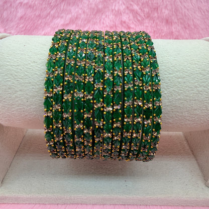 Thulir Glass Bangles with Crystal Stone Work – 1 Dozen (12 Pieces) | Premium Bridal & Party Wear Bangle Set