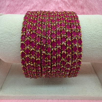 Thulir Glass Bangles with Crystal Stone Work – 1 Dozen (12 Pieces) | Premium Bridal & Party Wear Bangle Set