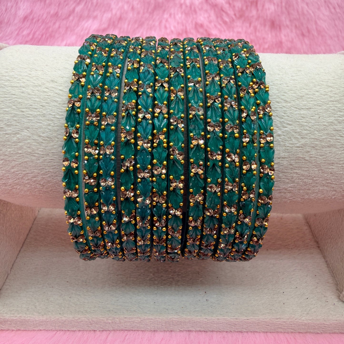 Thulir Glass Bangles with Crystal Stone Work – 1 Dozen (12 Pieces) | Premium Bridal & Party Wear Bangle Set