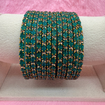 Thulir Glass Bangles with Crystal Stone Work – 1 Dozen (12 Pieces) | Premium Bridal & Party Wear Bangle Set