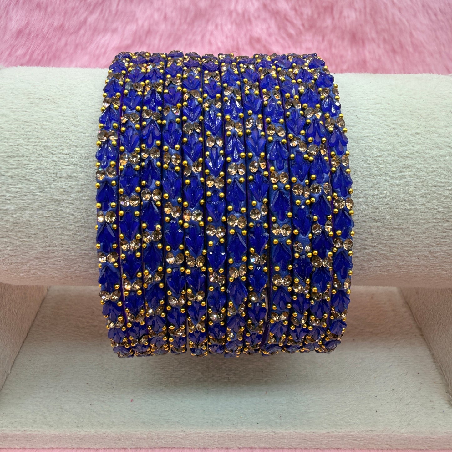 Thulir Glass Bangles with Crystal Stone Work – 1 Dozen (12 Pieces) | Premium Bridal & Party Wear Bangle Set